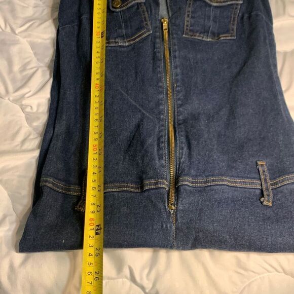 Frankie B Y2K Jumpsuit Dark Wash Denim Zip up Large Inseam 30 inches - Picture 4 of 14